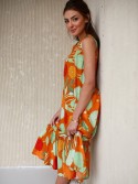 Trapezförmiges Blumenkleid mit Rüschen, Orange 0594 – Online-Shop – Boutique